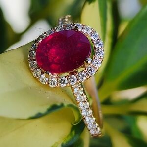 LeVian 14Kt Ruby and Round Diamond Halo Ring in Rose Gold
